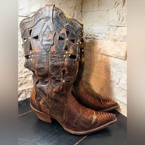Corral Musgo Python Leather Western Cowgirl Boots 7.5 M Cut Out Cross C2123